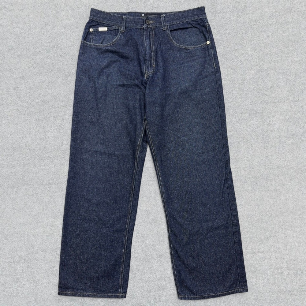 Mecca USA Jeans Mens 36x32 Blue Dark Wash Classic Fit Wide Leg Streetwear Y2K